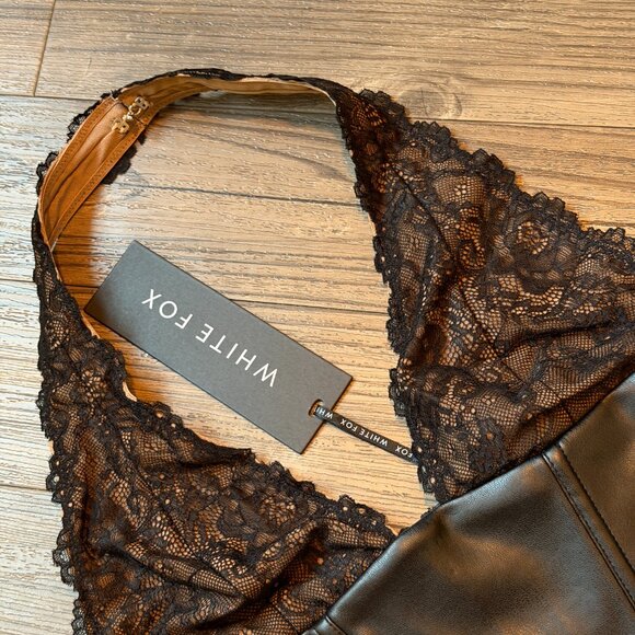 WHITEFOX BOUTIQUE Dreams And Delights PU Leather Lace Crop Top Black - Medium - Picture 8 of 10